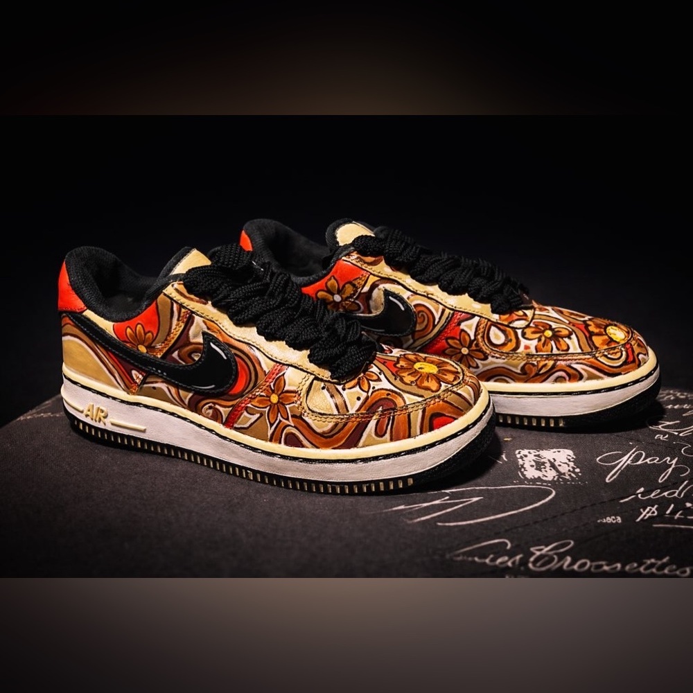 Custom Nike Air Force 1 Floral Paisley Earth Tone Sneakers Size 6.5 2015
